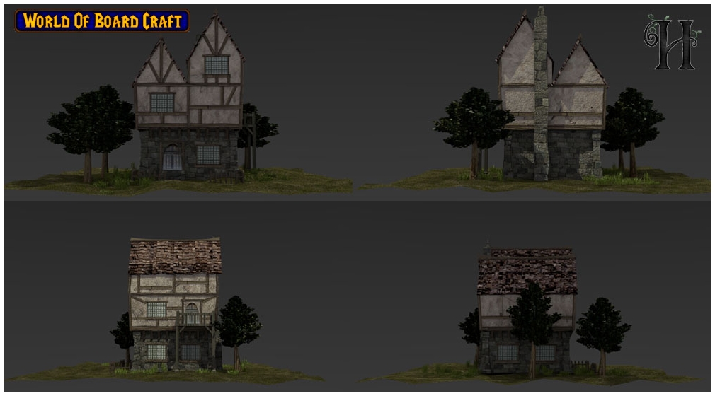 Four Views of Medieval Building for World of Board Craft,
created in Blender 3D